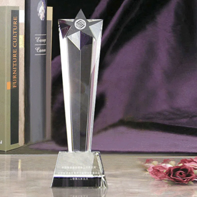 Customized Pentagram Crystal Trophy Large, Medium, Small, Employee Annual Meeting Celebration Souvenir Excellent Award Medal 1Pc