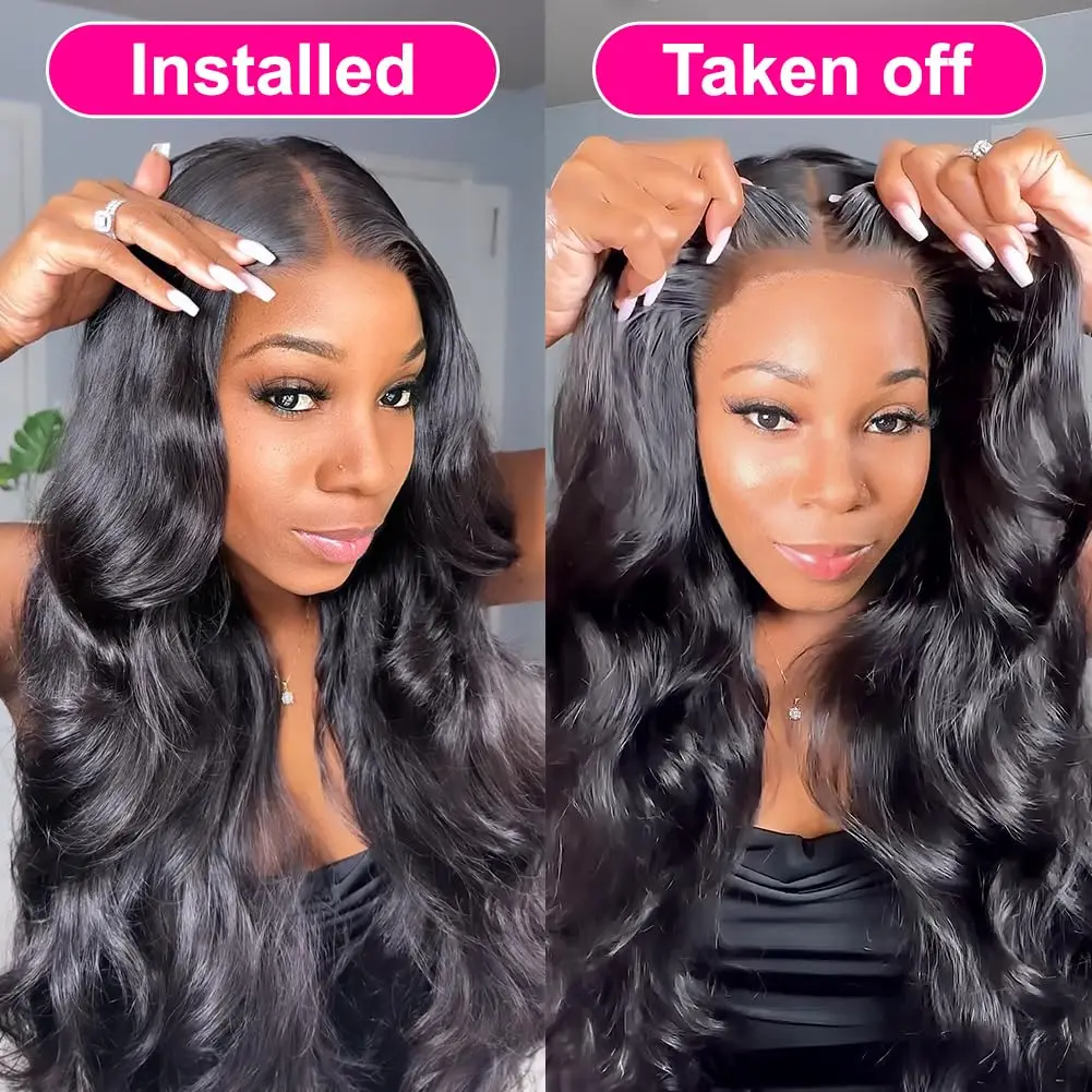 5x5 Body Wave Lace Front Wigs for Black Women Human Hair Glueless with Natural Hairline 200% Density 22 Inch 13x4 13x6