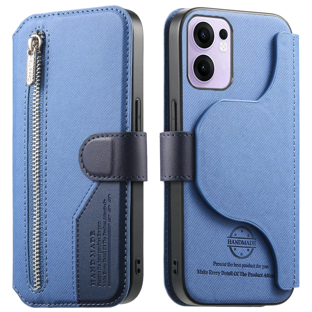 Detachable Zipper Leather Wallet Flip Case with Magnetic Closure
