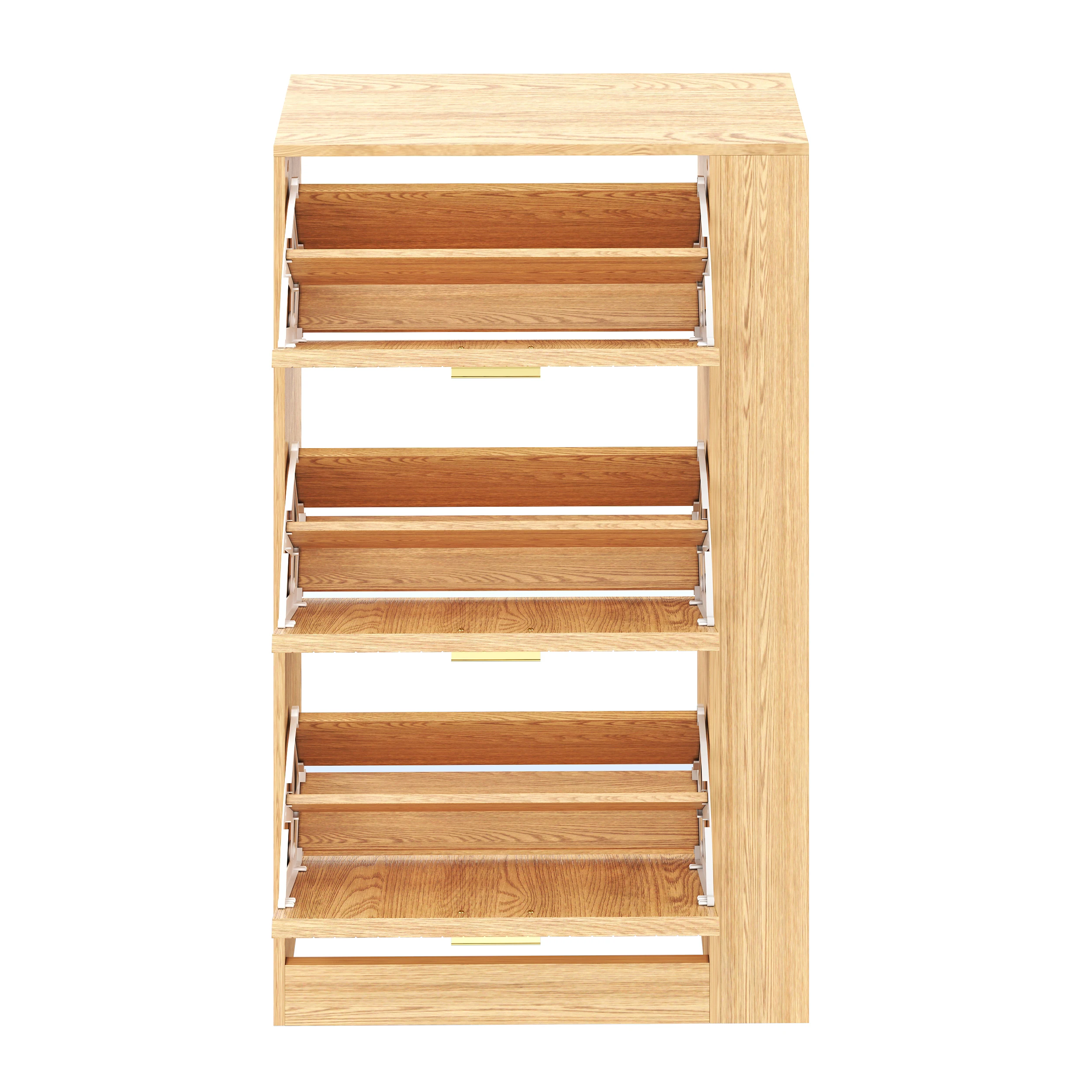 Moderner, minimalistischer Schuhschrank aus Holz, dreitüriges Design, großes Fassungsvermögen, offene Regale, stilvoll und praktisch – Detail 22