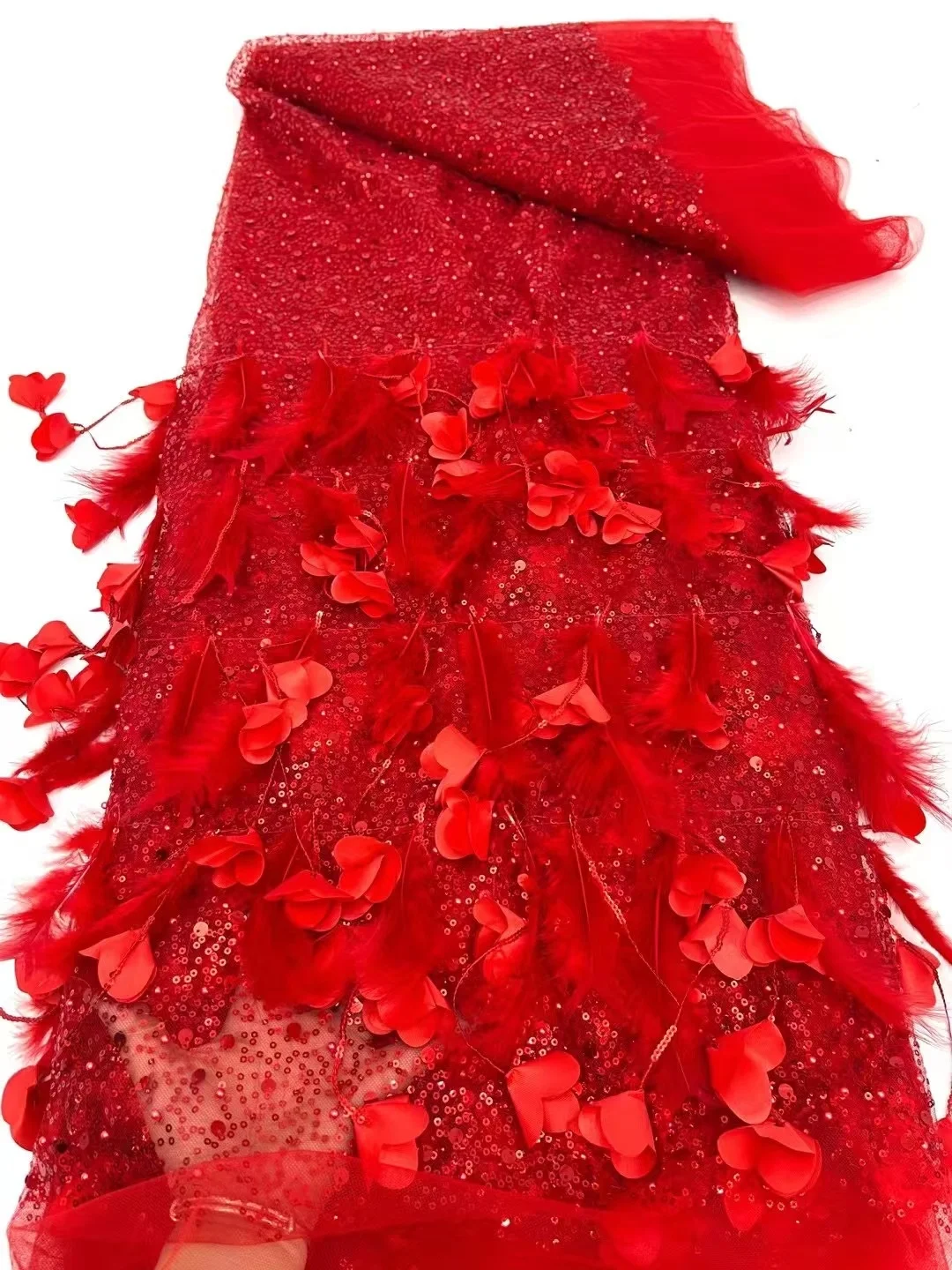

Latest Nigerian Feather Lace Fabric With Sequins 2023 High Quality Lace African Lace Fabric For Wedding Dress French Net Lace