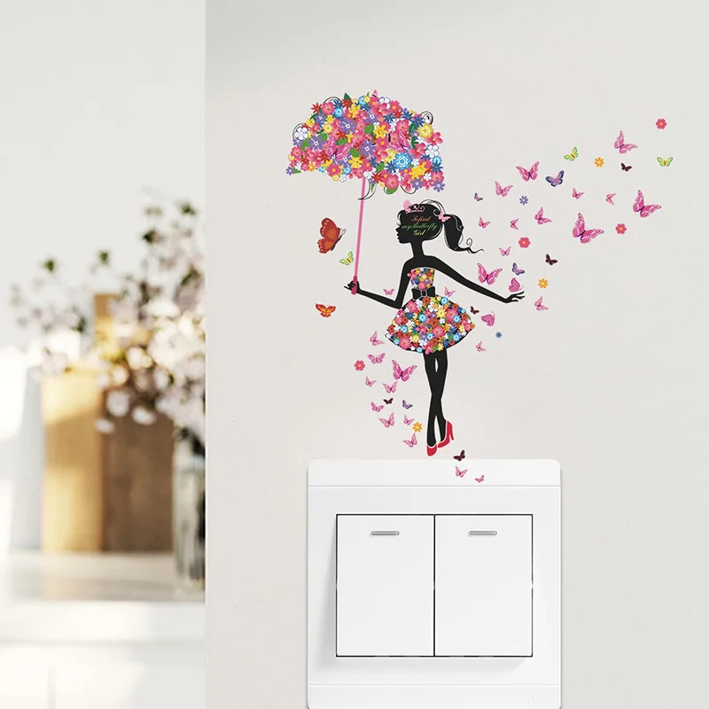 Description Picture 5 of itemwall stickers switch loveliness Butterfly girl children's room living room porch home decoration mural Self-adhesive Wall Decals