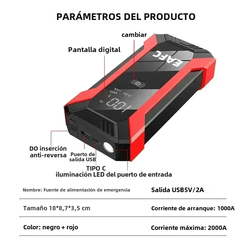 2000A/Avviatore di emergenza per batteria per auto Caricatore portatile Booster per auto - immagine 5