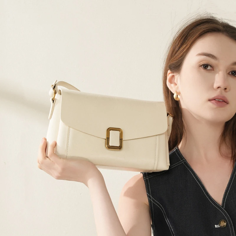 Burminsa 3 Layers Genuine Leather Underarm Shoulder Bags For Women Luxury Designer Crossbody Purses Square Ladies Handbags
