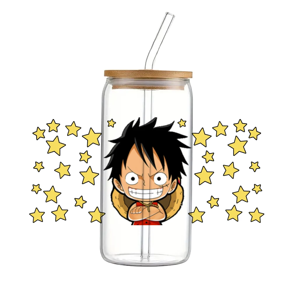 Shiomay 4-Pack UV DTF Cup Wraps - Cartoon Anime Tumbler Stickers | Glass Cup Decal Transfers For Custom Tumblers