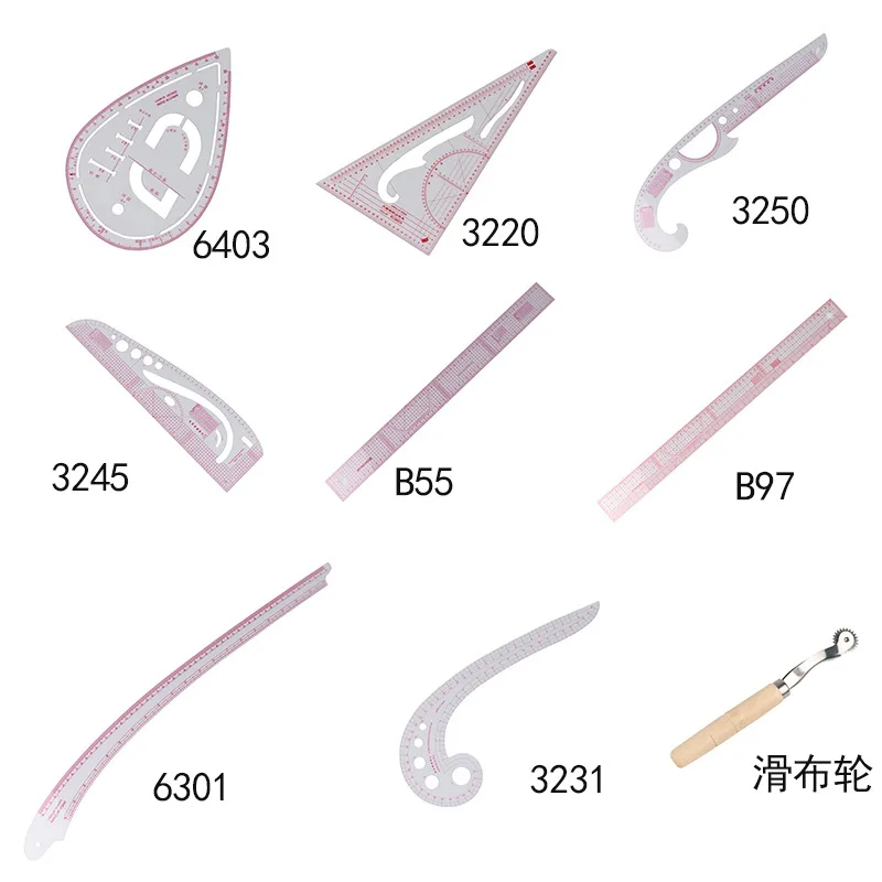 Sewing Ruler Tailor Set French Curve Ruler Accessories Fashion Pattern Design Ruler Sewing Pattern Making Tools with Stitching