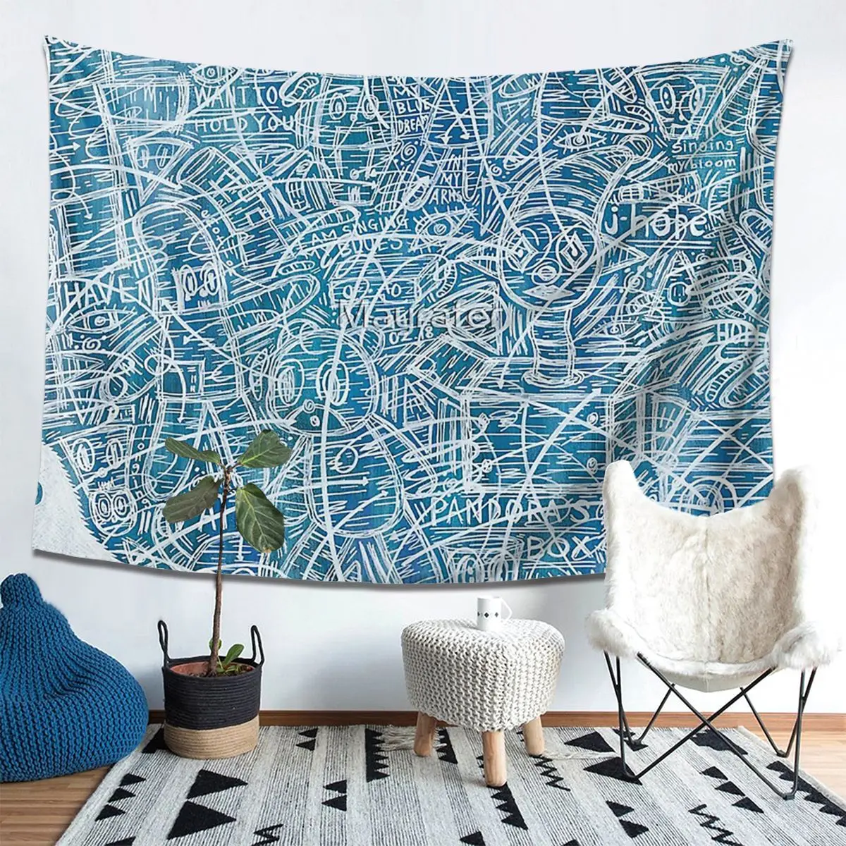 

Настенные подвесные гобелены в стиле хиппи с синей стороной Jhope в эстетике для гостиной, спальни