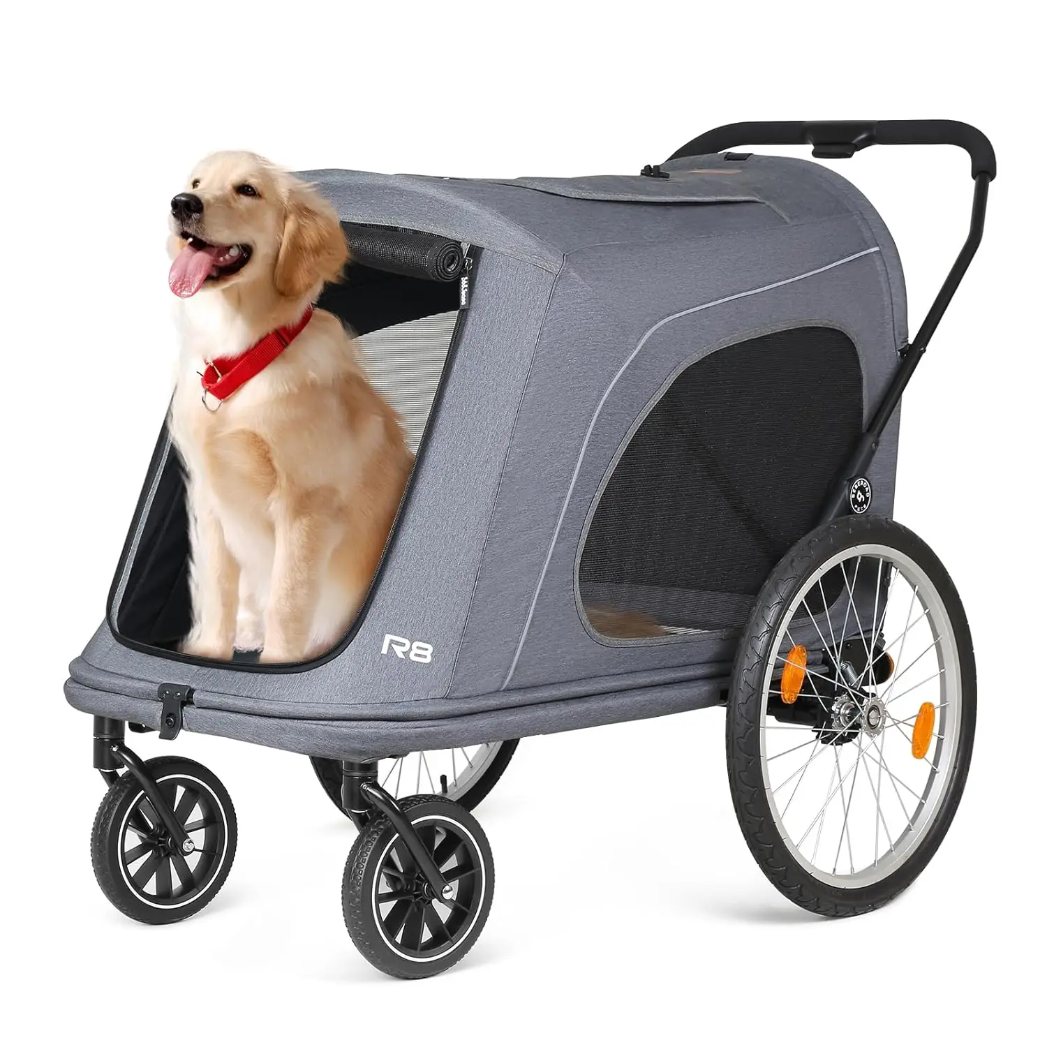 R8 Pro Extra Large Foldable Pet Stroller, Dog Stroller & Pet Trailer for Large Dogs Under 100 lbs, Unmovable, Disabled & Pregnan