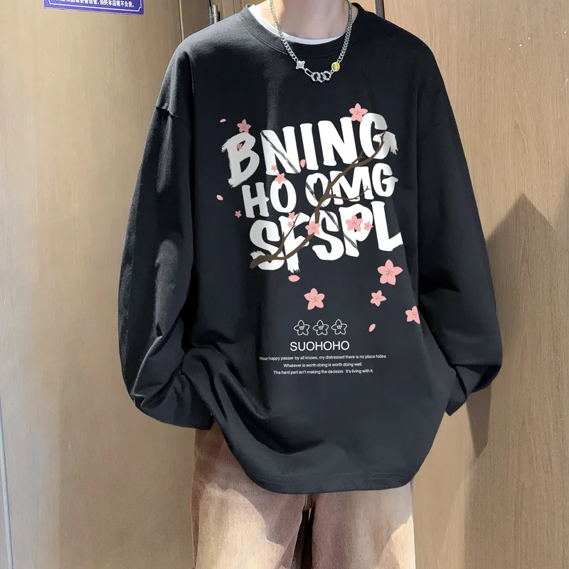 

Long-Sleeved T-Shirt Men's 2023 New Hong Kong Style Simple Printing Loose Large Size Fashion Trend Bottoming Shirt