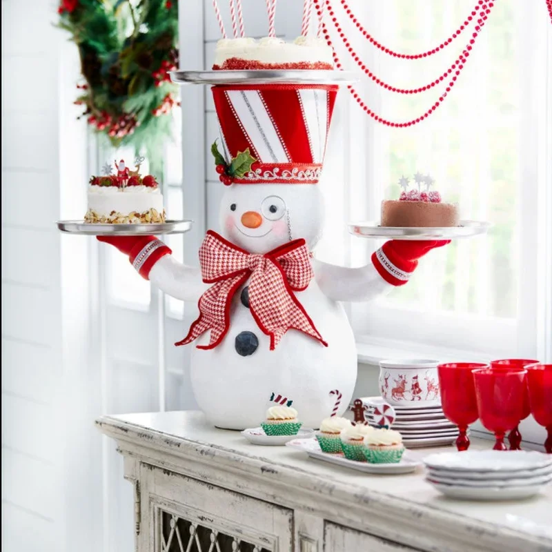 

Christmas Snowman Treats Holder Christmas Snowman Snack Candy Cake Rack With Tray Home Christmas New Year Desktop Decoration