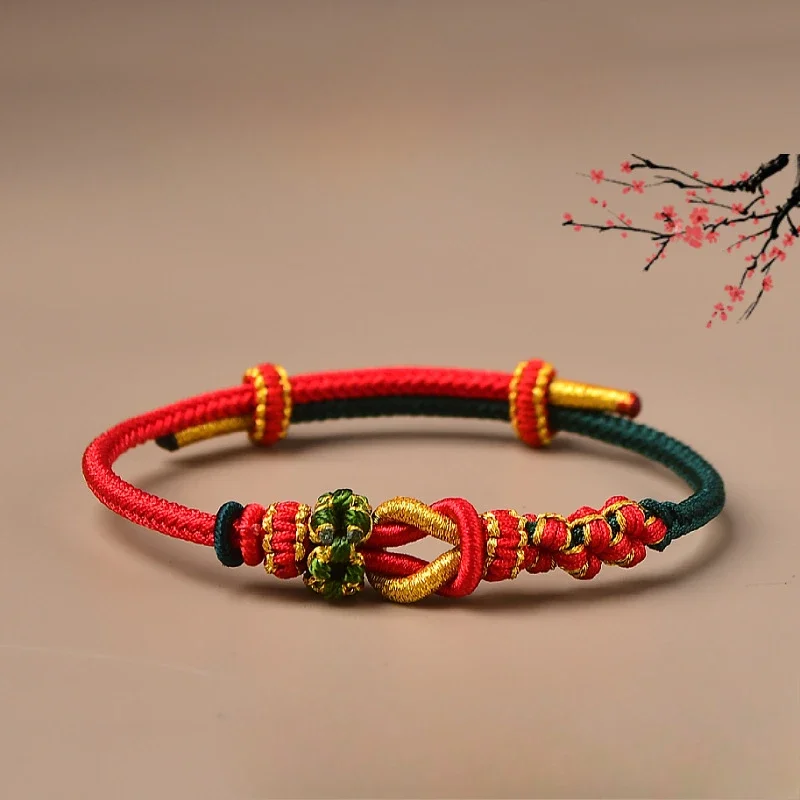 DIY Adjustable Braided Red Rope Bracelets Women's Partially Prepared Products Wearable Beads Couple's Zodiac Year Rope Chain 3