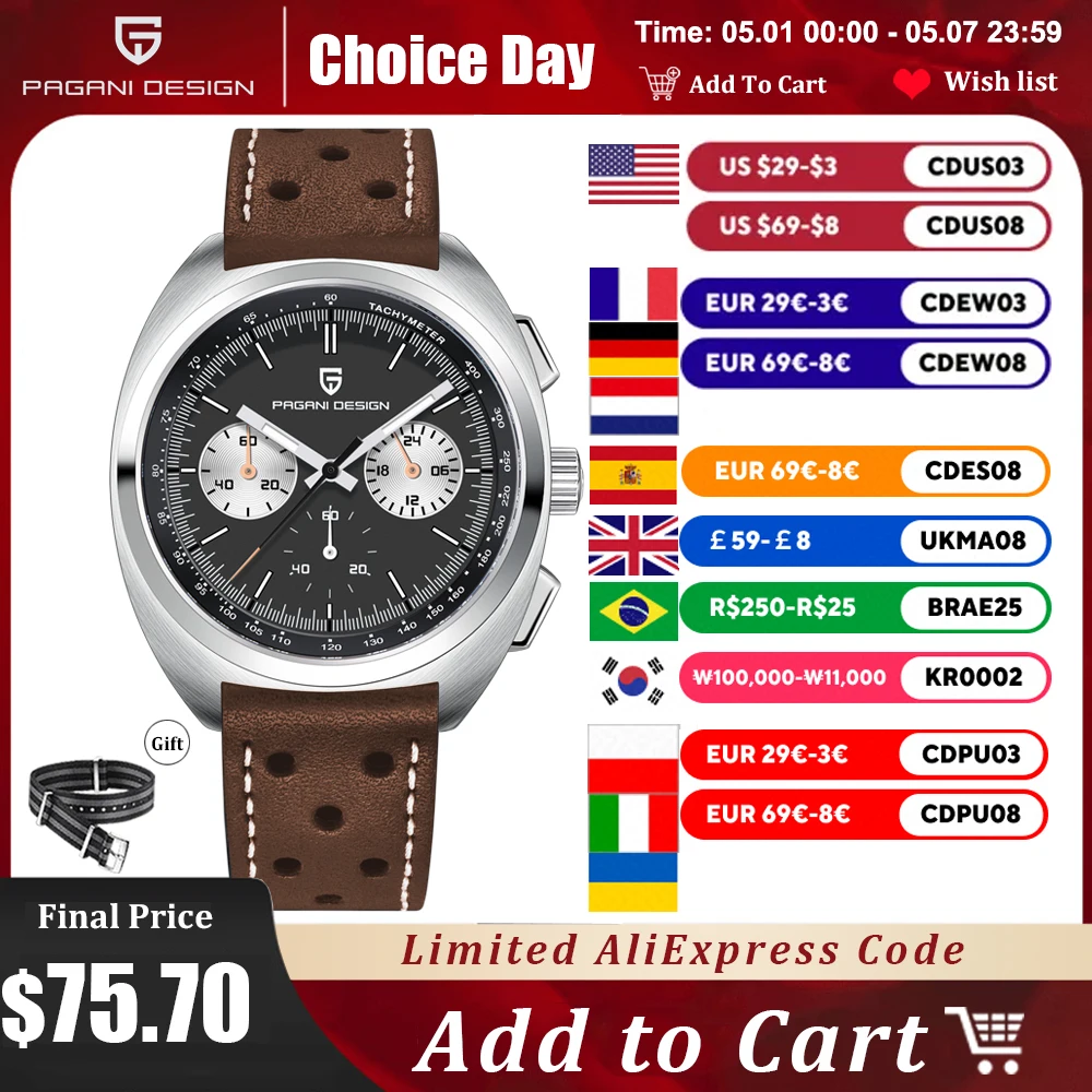 Часы наручные PAGANI DESIGN Мужские кварцевые, Роскошные автоматические водонепроницаемые спортивные с хронографом и сапфировым зеркалом, подарок, 2023