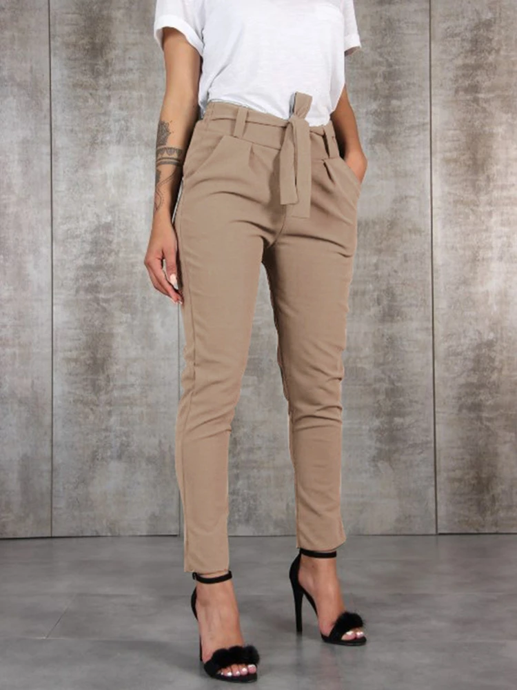 2023 new Spring Summer Autumn Casual Slim Chiffon Thin Pants For Women High Waist Black Khaki Green Pants Woman Trousers
