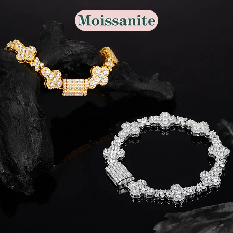 Hiphop Moissanite 10mm S925 Bracelet Cross Star Women Bracelet Men High End Accessories Clavicle Chain Comes with Pure Silver
