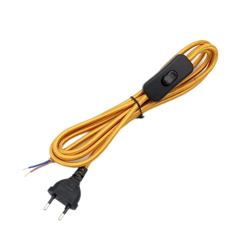 Cordons d'alimentation avec interrupteur de prise européen, câble flexible recouvert de tissu classique, rallonge de fil pour lampe de table, 220V AC
