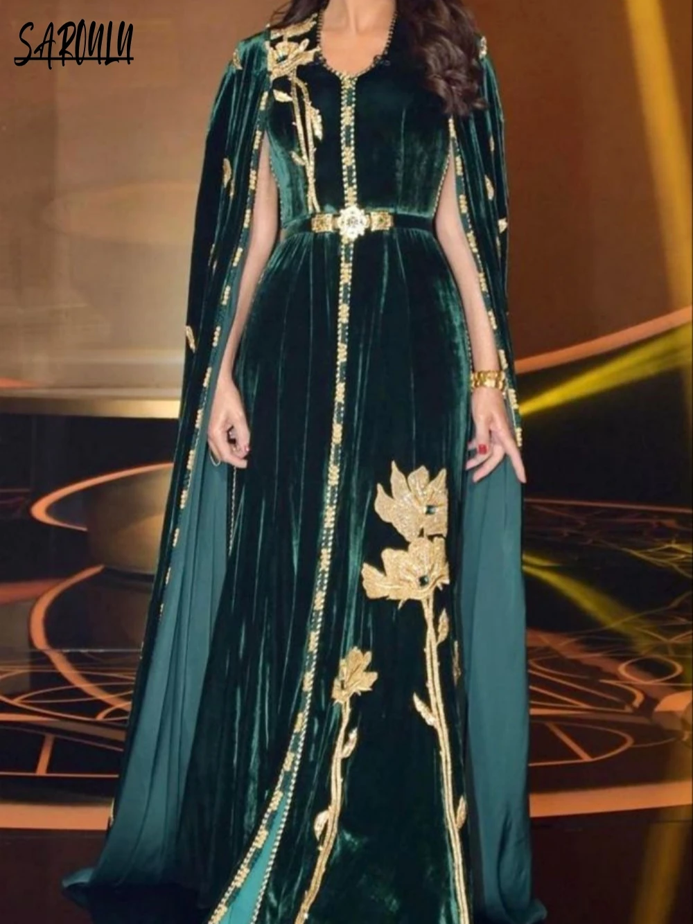 

Moroccan O-neck Evening Dresses Taffeta Sequins A-line Bridal Dress Caftan Appliques Floor-length Plus Size Gown Robe De Mariée