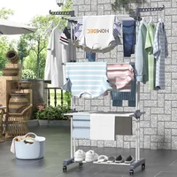 Clothes Rack, 4-Tier Foldable Drying Rack, Movable cloth drying stand with 4 castors. Stainless Steel Laundry Drying Rack 1