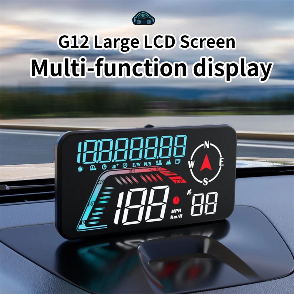 

Geyiren G12 GPS HUD Digital Speedometer Plug and Play for All Cars Big Font KMH MPH Mileage Local Time Altitude Head-up Display