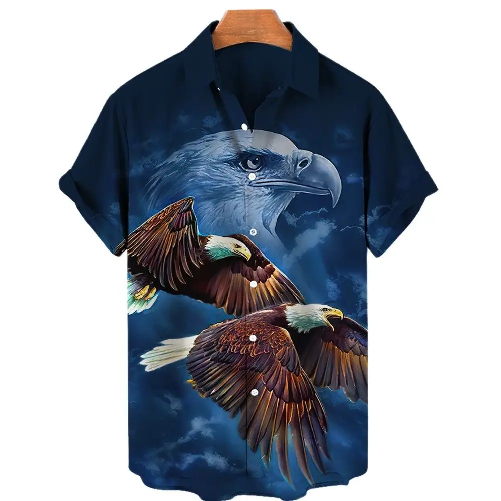 

2022 summer hawaii t shirt men's usa route 66 flag bird animal eagle loose clothing 5XL