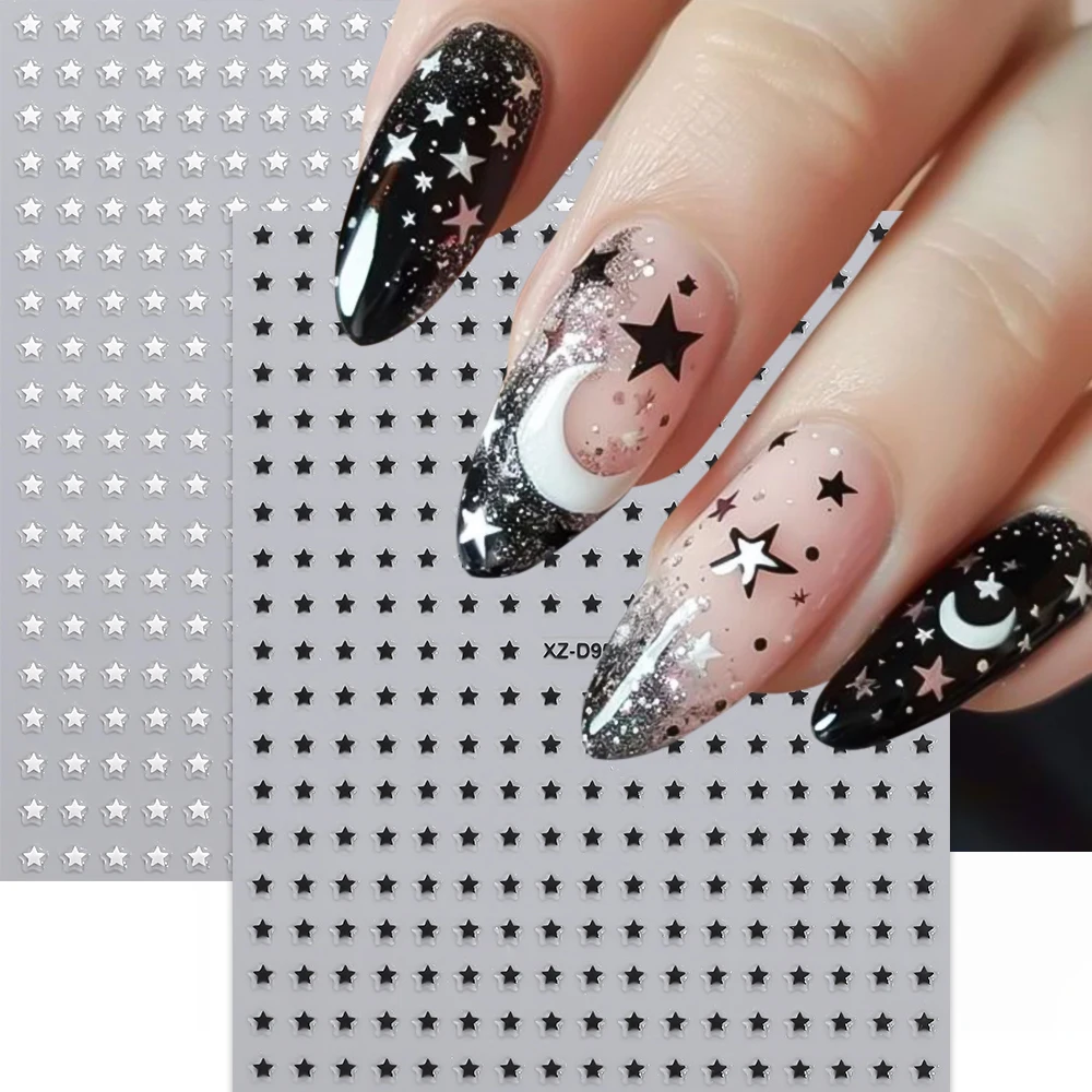 8 Stück 3D-Nagelsticker mit glänzendem Metallmotiv, silber-goldenen Sternen, rosa-schwarzem Glitzer, Mini-Sternen-Nagelaufklebern zur Maniküre-Dekoration_voghion.com