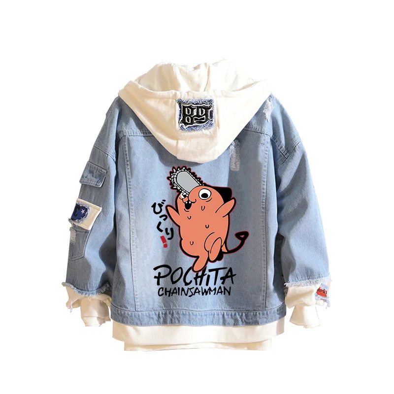 

Anime Jacket Chainsaw Man Denim Jacket Man Manga Graphic printing Funny Cartoon Jackets Pochita Makima Unisex Tops Anime Clothes