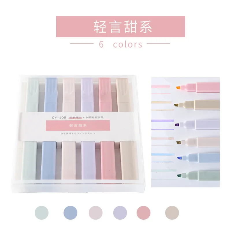 Highlighter Pen 6 pcs/set Brief Style Fluorescent Art Markers