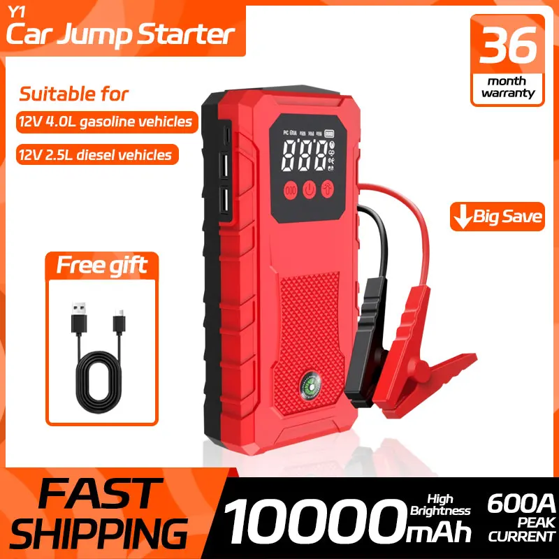Arrancador Portátil 12V 4000A Con Inflador De Neumáticos – Batería De 8000mAh, Para Motores 9.0L Y 7.5L, Pantalla Digital, 4 Modos De Inflado