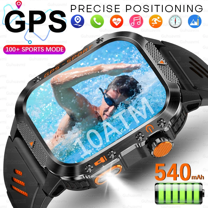GUHUAVMI HT36 For Xiaomi Military Grade Outdoor GPS Smart Watch Men Compass Heart Rate BT Call LED Flashlight 10ATM Waterproof Smartwatch