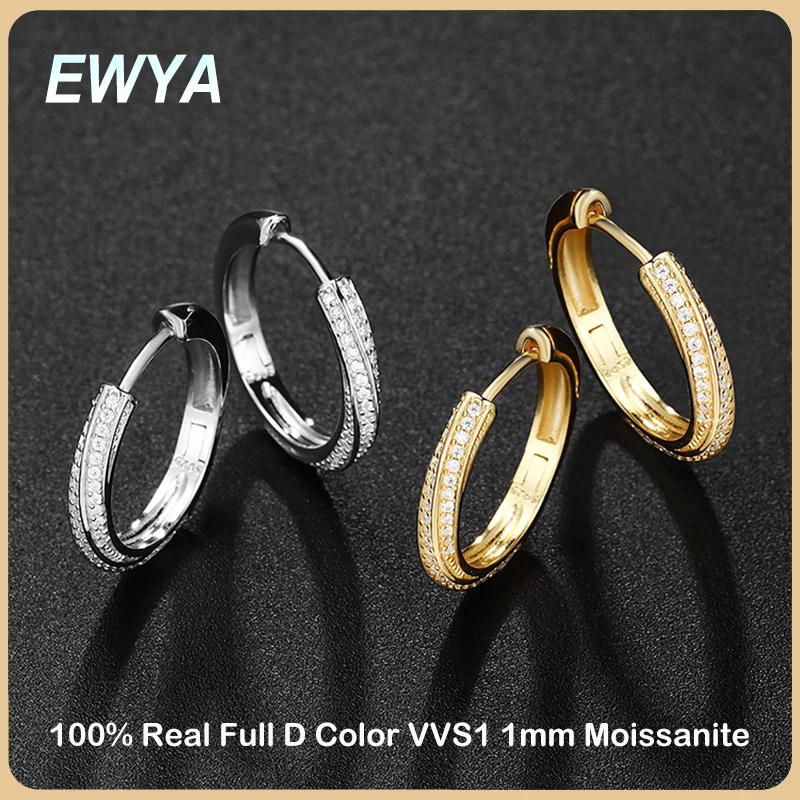 EWYA 여성용 스파클링 풀 D 컬러 모이사나이트 후프 귀걸이, S 올 다이아몬드 귀걸이, 작은 귀 버클 선물