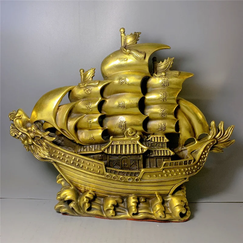 

Латунная лодка с гладким драконом, украшение для лодки, подарок, гостиная, офис, домашнее украшение, подарок