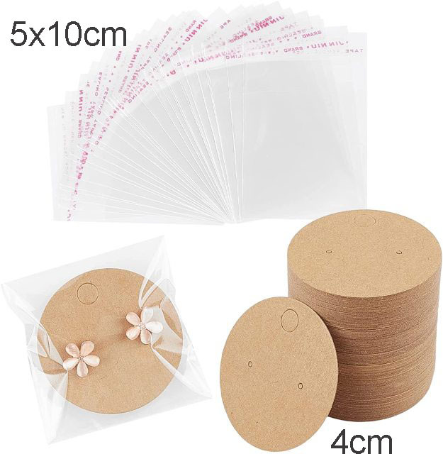 sets Kraft Paper Cards Jewelry Necklace Earring Display Holder with Self Adhesive OPP Bags Personal Business Retail Packaging