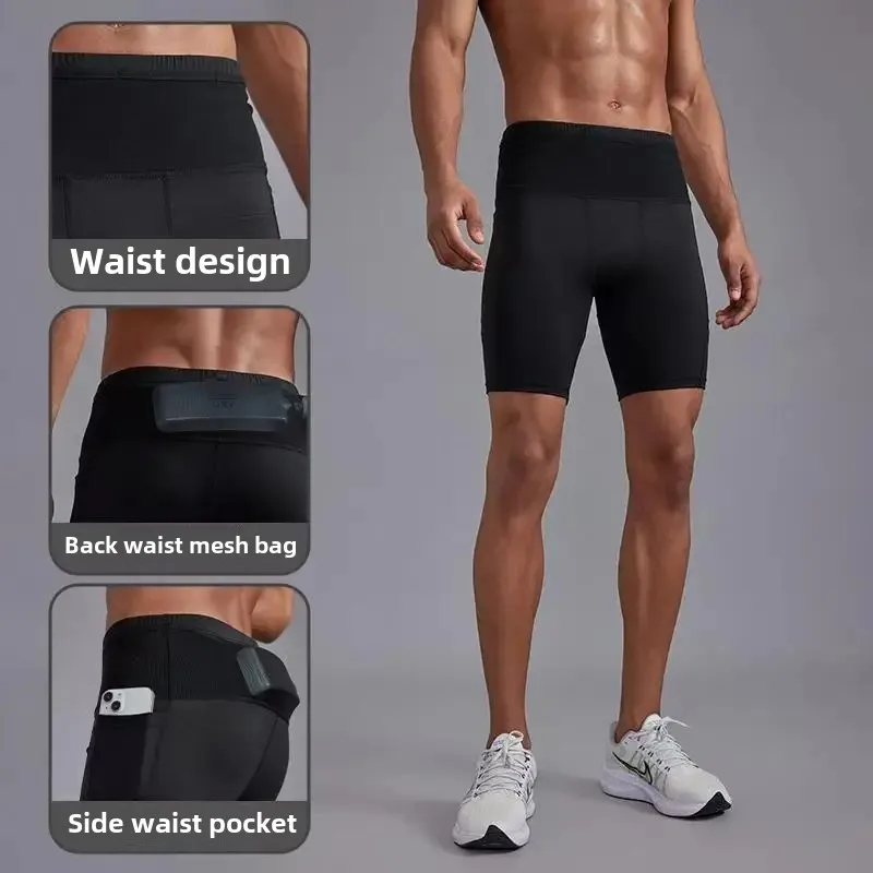 Men's Quick Dry Compression Sports Shorts Tight Fit Running Fitness Training Pants Elastic Comfortable Breathable Summer Spring