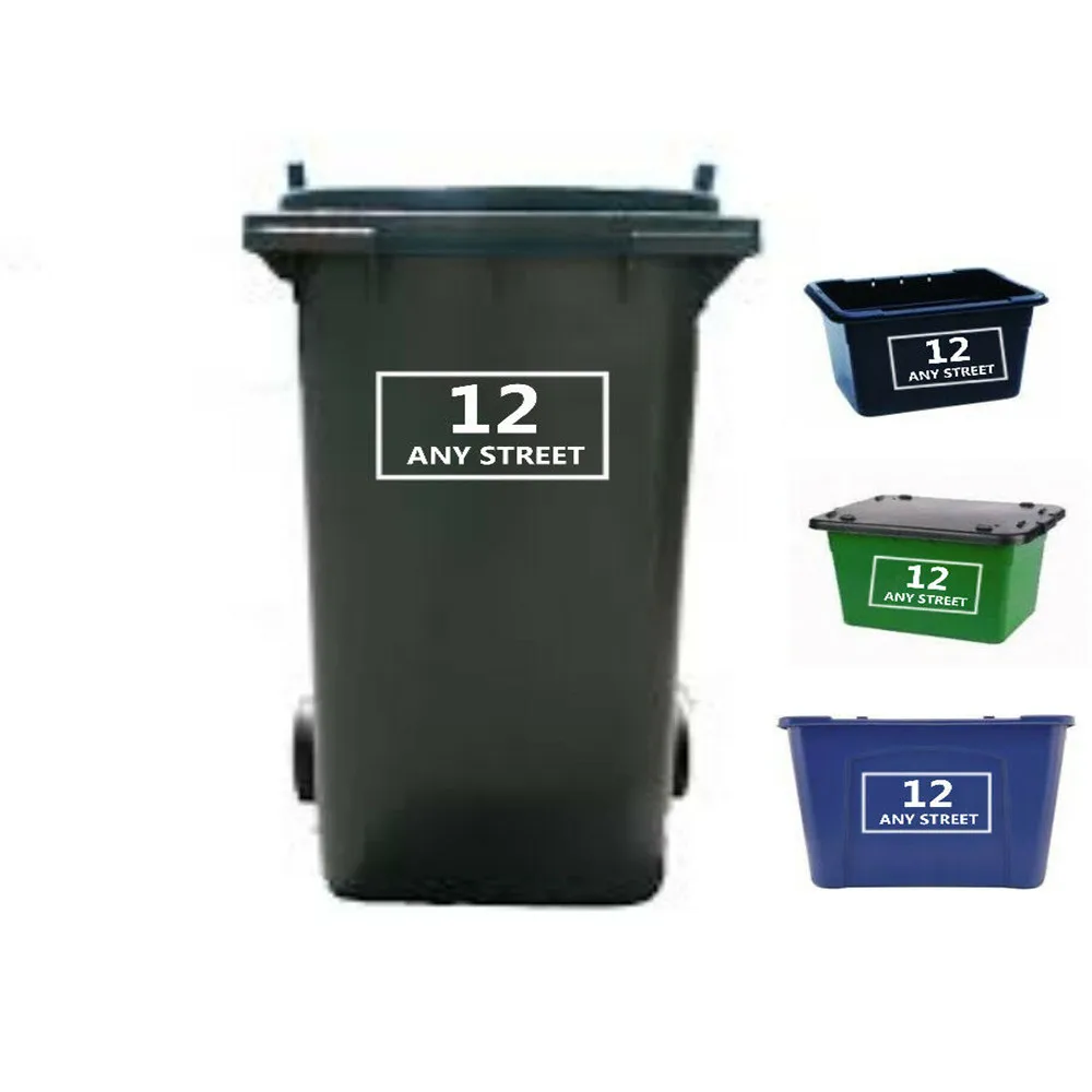 Wheelie Bin Stickers Recycling Box Stickers Number House Name x4