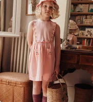 Robe en jean plissée pour fille, broderie florale, collection été 2026, manches courtes, style princesse, vêtements pour enfants 5
