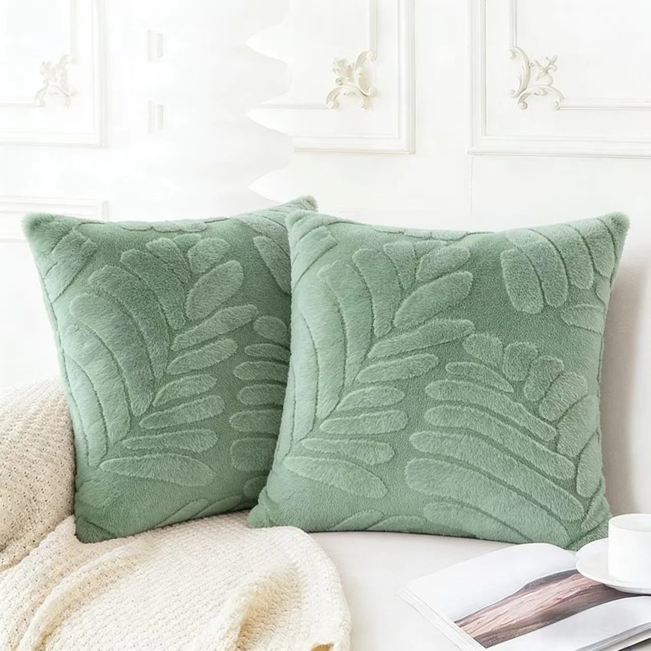 Set of 2 Ultra-Soft Plush Throw Pillow Covers