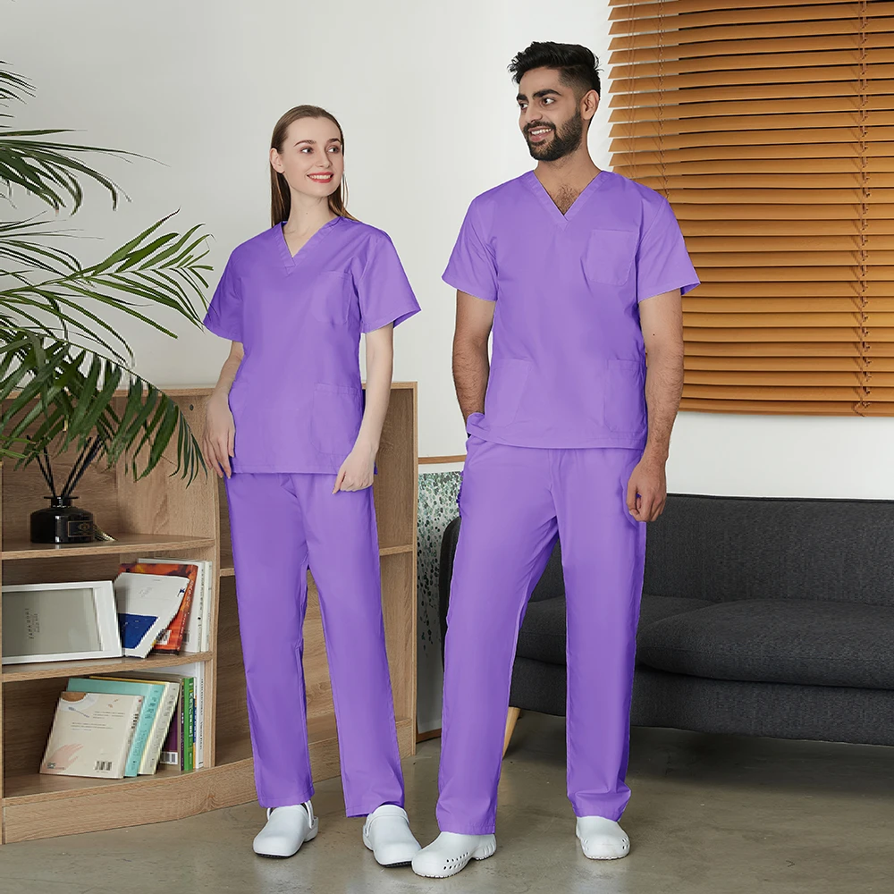 Medical Uniform Hospital Scrubs Set Men Short Sleeve Classic V-neck Top and Pants Nursing Doctor Clothing Surgery Workwear Pet Doctor