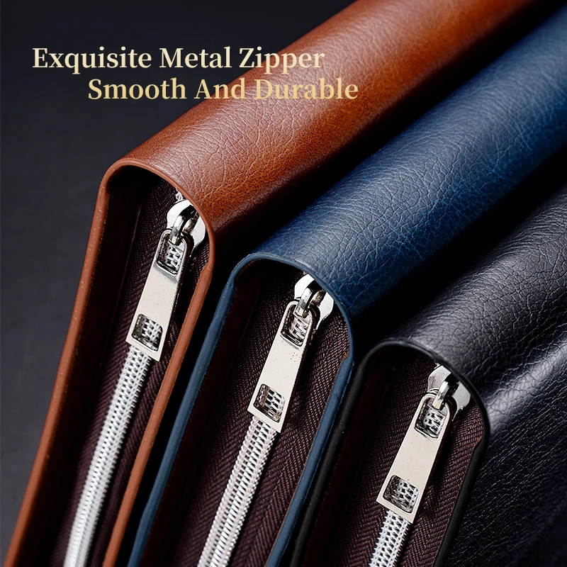 Leather Zipper Binder Journal Planner a6 Carteira Pasta a5 Pasta do Negócio pu - Imagem 3