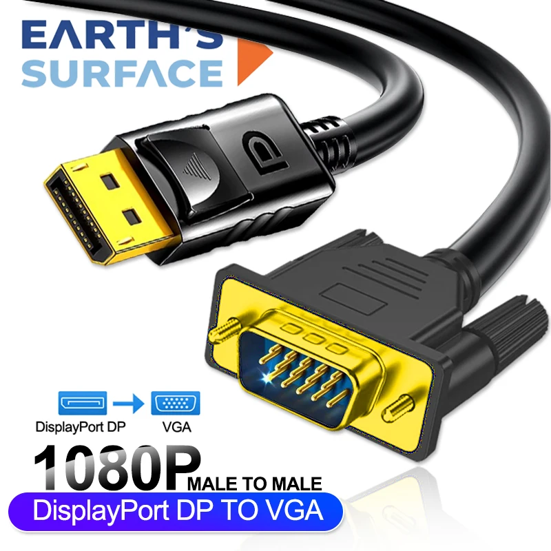 כבל DisplayPort ל-VGA 1080P, מתאם DP ל-VGA זכר לזכר, כבל אודיו ווידאו למחשב שולחני, מחשב נייד, טלוויזיה, מסך, מקרן