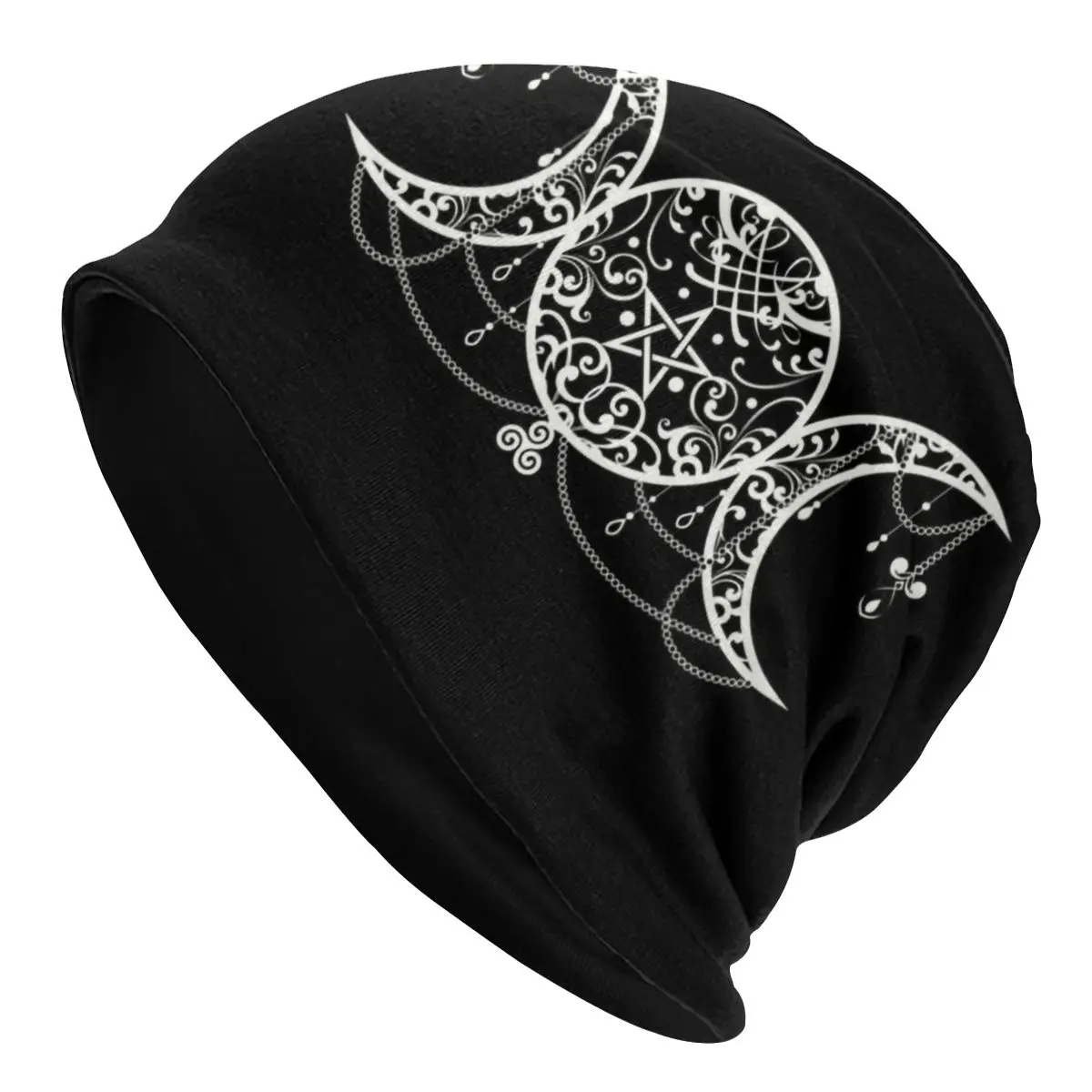 

Triple Moon Goddess Bonnet Beanie Knit Hat Women Men Fashion Pentagram Pagan Wiccan Winter Warm Skullies Beanies Cap for Ski