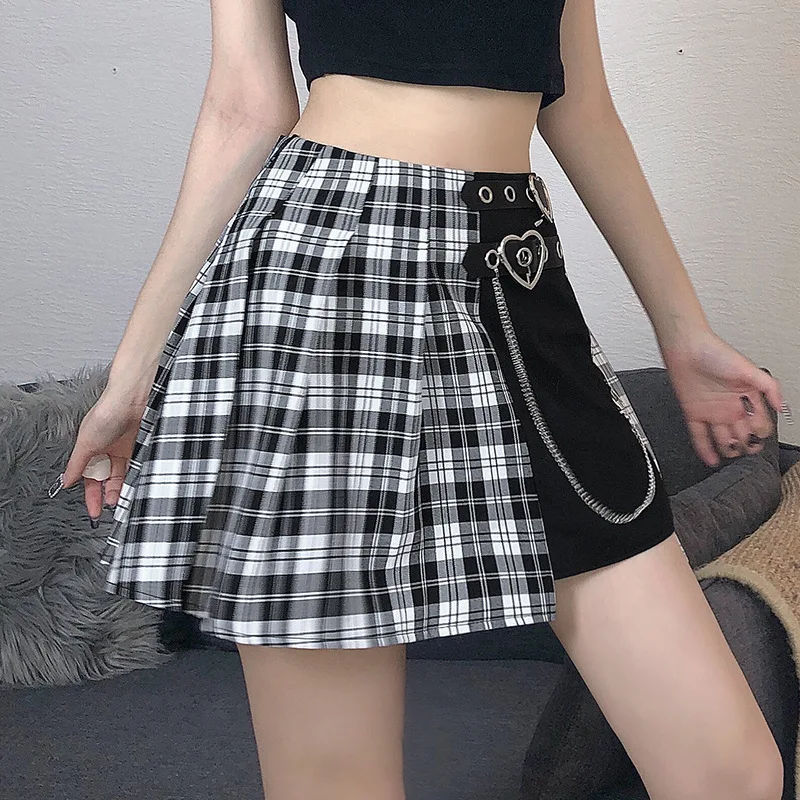 Gothic Women Pleated Skirt Kawaii Sweet Plaid Mini High Waist Chic Skirts Casual Fashion Ladies Plaid Pleated Skirt Black Goth chic pink pant suits for women long sleeve single breasted short blazer straight leg trouser fashion office ladies 2 piece sets