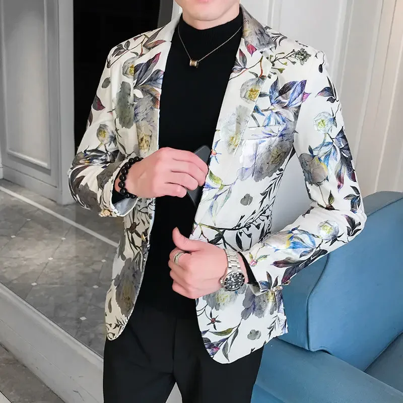 Spring Autumn New Male Sense of Design Leisure Outwea Fashion High-end Blazers Men's Korean-Style Slim-Fit Printed Suit Jacket r