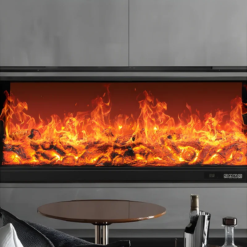 Fireplace Indoor 2D Real Flame Decorative Electric Fireplace Wall Mounted Electric Glass Modern Wood Charcoal TvStand