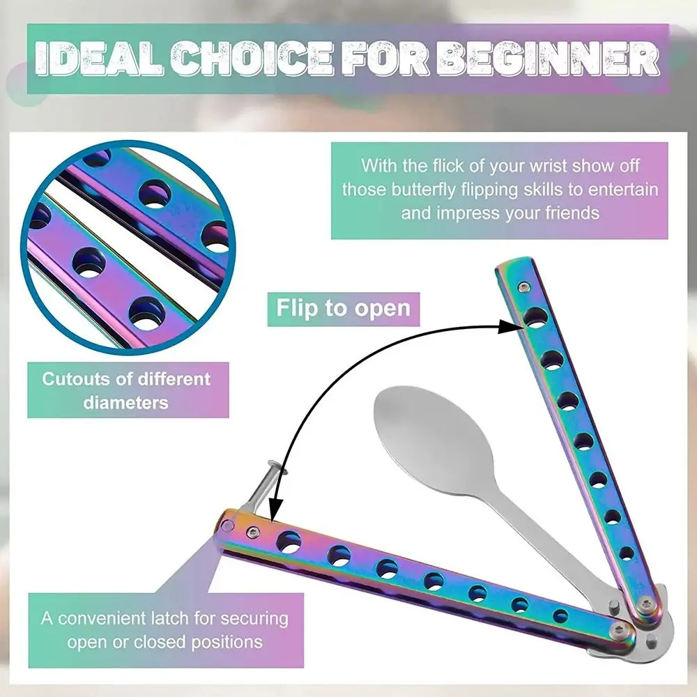 Durable Stainless Steel Butterfly Folding Spoon Fork Practice Training Outdoor Balisong Training Tool Tableware Camping