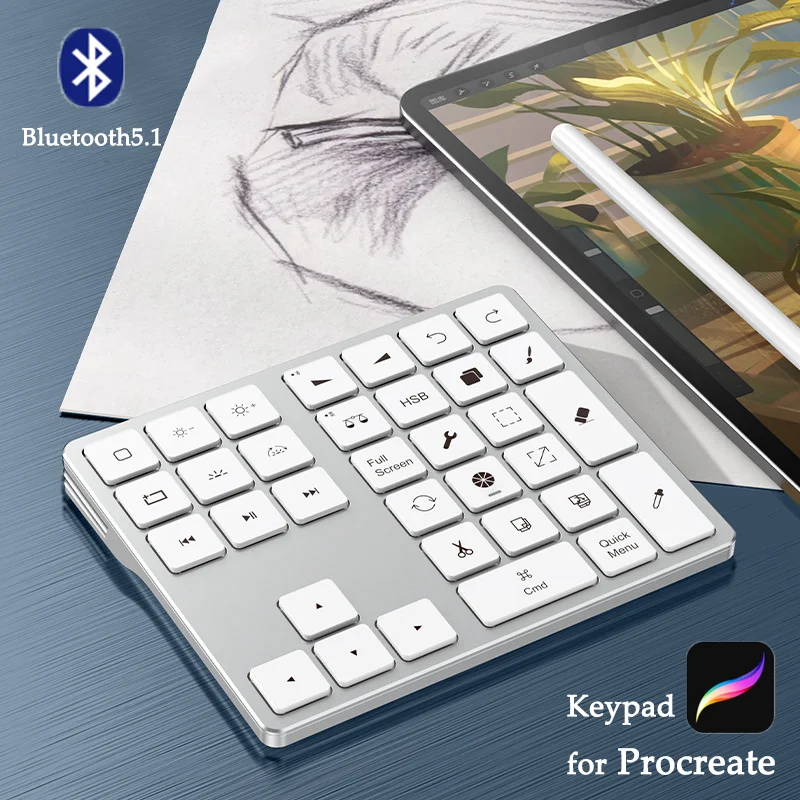 Portable Mini Bluetooth Keyboard For Procreate Rechargeable Wireless Keypad Painting Drawing