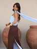 113255-d66d07.png Robe longue de soirée pour femme à bretelles fines, col écharpe, color block, fente haute, longueur ras du sol, pour fêtes