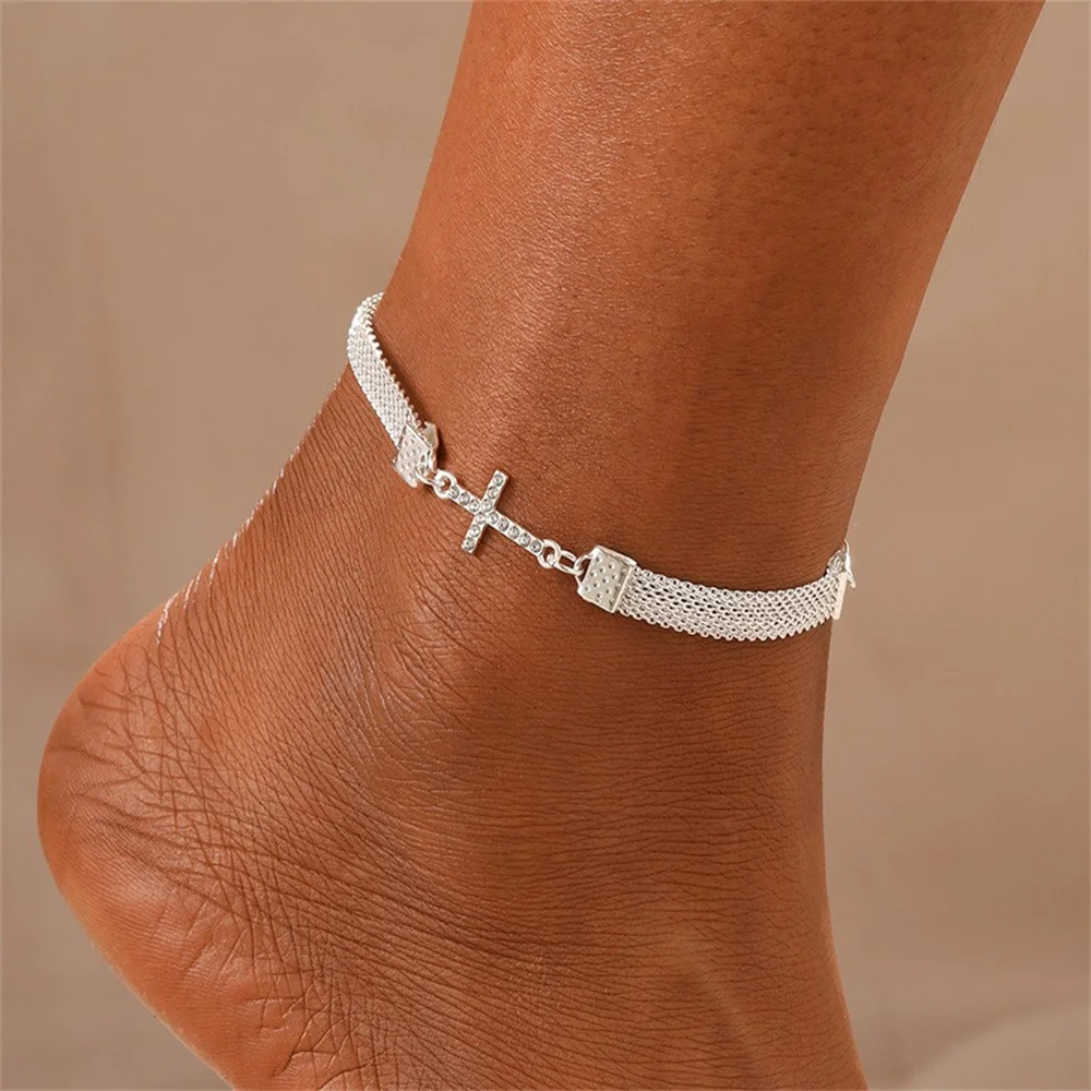 Silver Anklet Bracelet Infinity 8-character Rhinestone Vintage Metal For Women