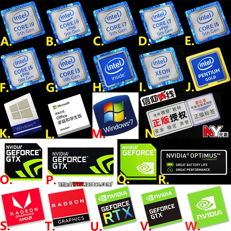 Alta Qualità Win10 Intel Core I5 I7 I9 Cpu Geforce Gtx Rtx Desktop Laptop Celeron Xeon Pentium Processor Etichetta Adesiva Decalcomania