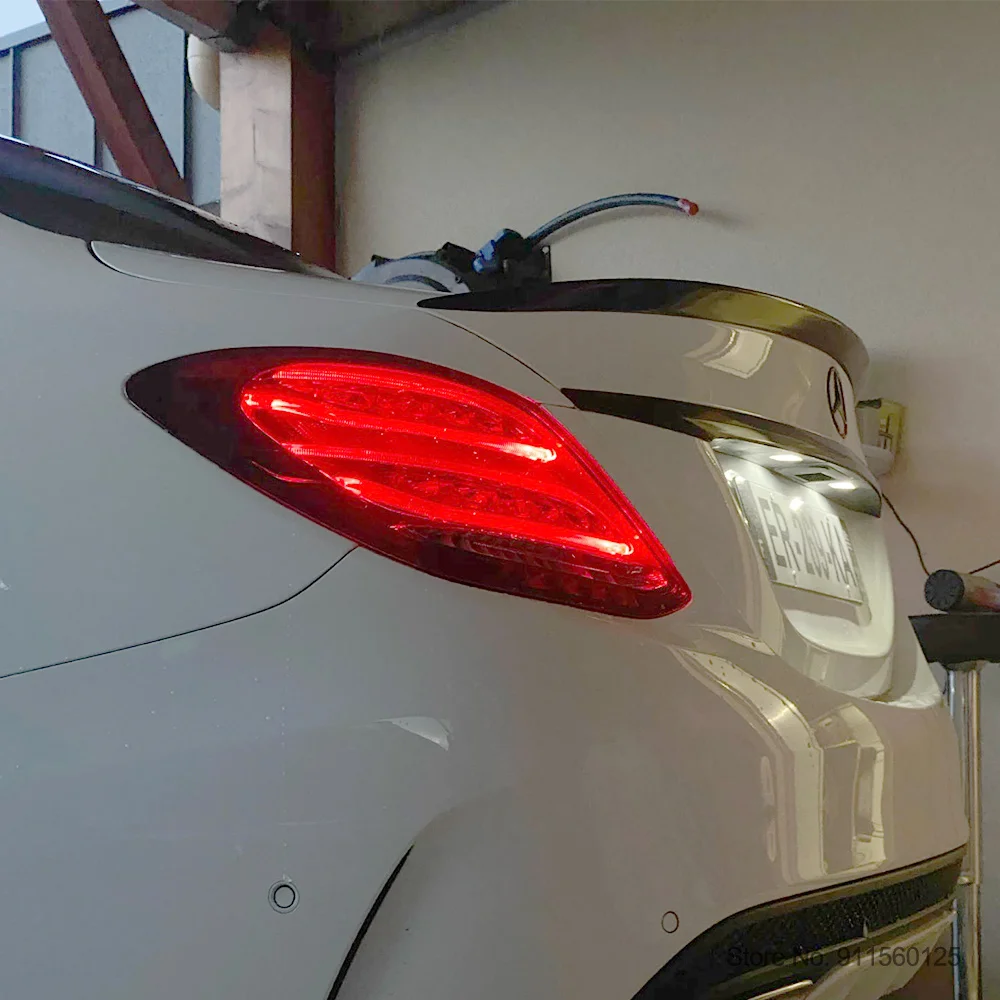 Para mercedes benz c-class w205 preto spoiler 2014-2019 decoração do carro abs pintura pintura cor traseira tronco telhado spoiler plástico