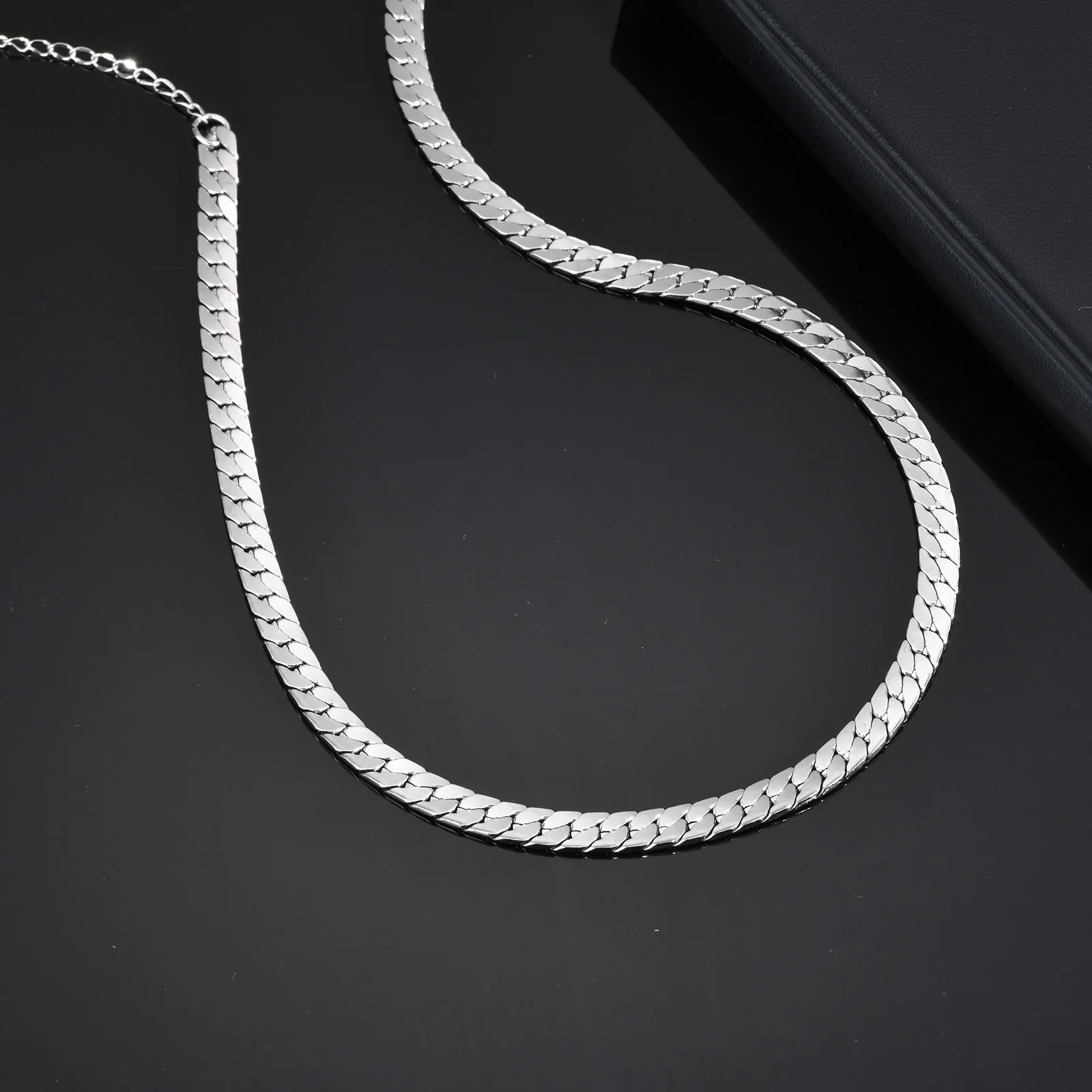 Flat Cuban Chains Bracelets for Men,45-50cm High Polish Stainless Steel Chain Links Collars,Hip Hop Cool Jewelry Gifts