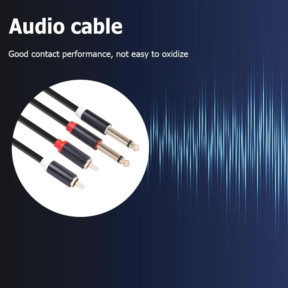 1.5m Audio Cable Gold-plated Plug Dual RCA Male to Dual 6.35mm Jack Male Audio Cable for Mixer Amplifier Splitter